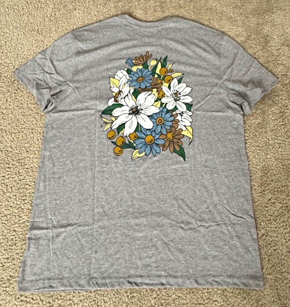 Goodfellow & Co Men’s L Gray Floral Front Back Graphic Cotton T Shirt NWT new